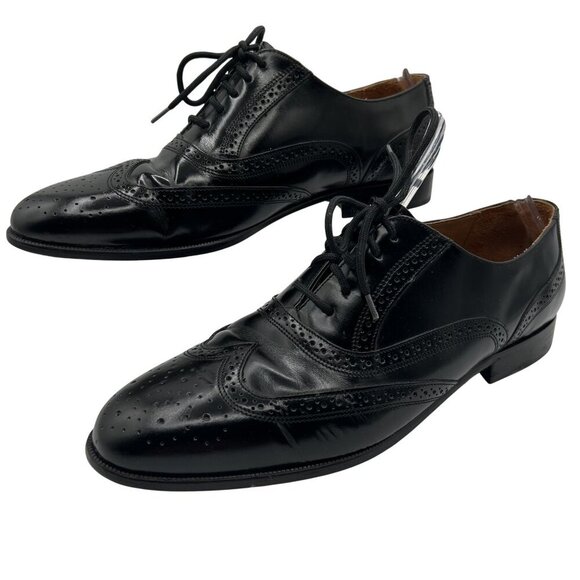Giorgio Brutini 10.5D Black Wingtip Oxford Shoes Leather Made In Brazil Timeless - Picture 1 of 16